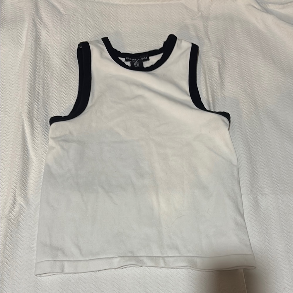 Sincerely Jules White and Black Athletic Tank Top